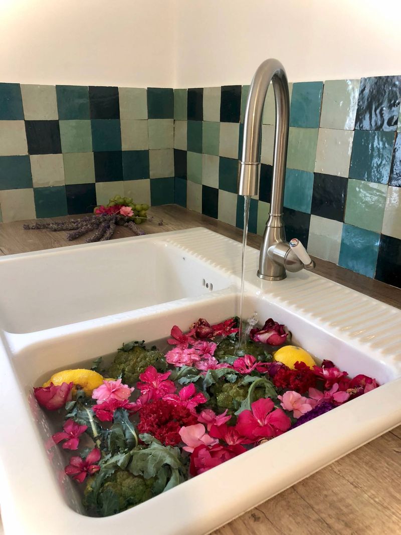 Crédence Buanderie en Patchwork Zellige Vert Pâle, Galaxie, Lagon, Ste Croix, Horizon